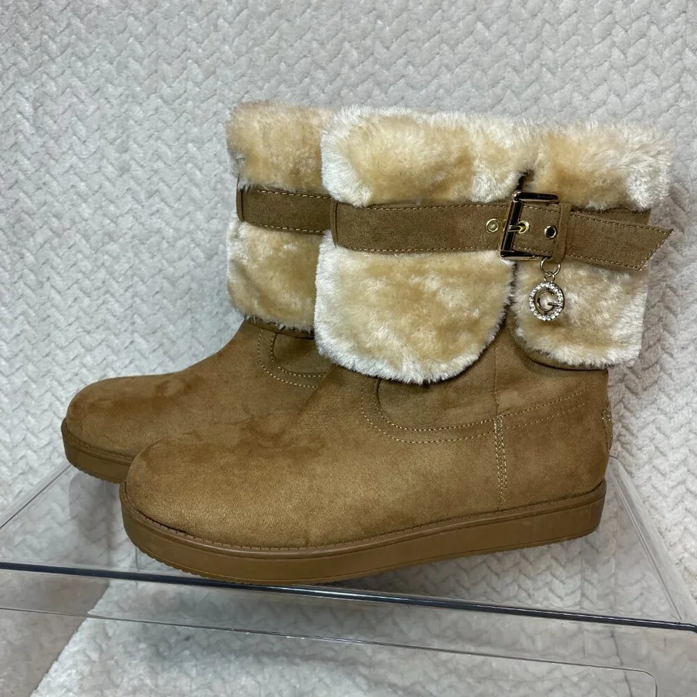 G by Guess Womens Tan Aussie Faux Fur Lined‎ Round Toe Ankle Boot NWOT Size 7M